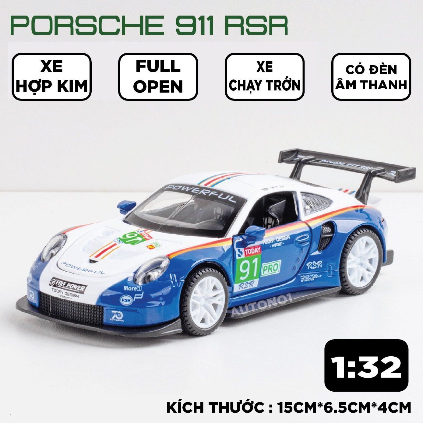  Mô hình xe Porsche 911 RSR tỉ lệ 1:32 Alloy Model OT423 