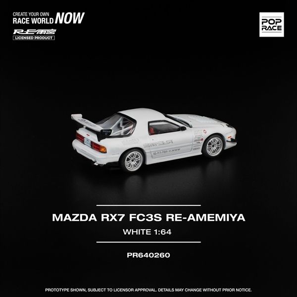  Mô hình xe Mazda RX7 FC3S Re-Amemiya White tỉ lệ 1:64 Pop Race PR640260 