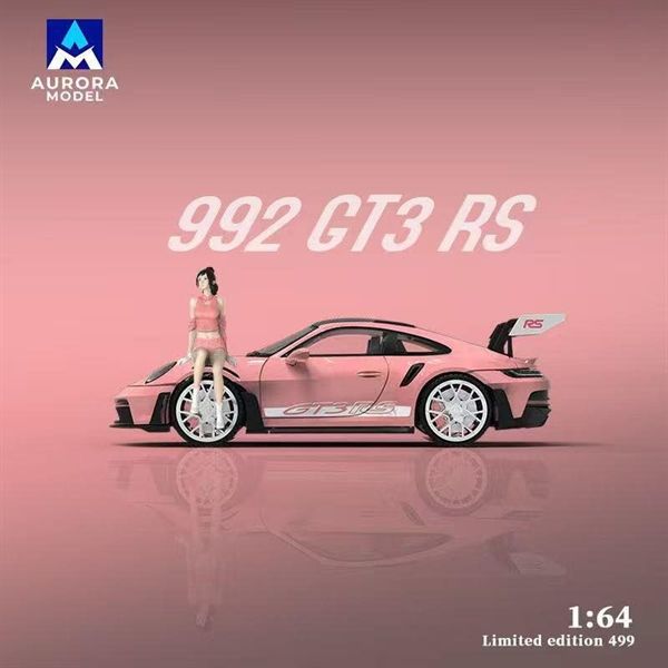 Mô hình xe Porsche 992 GT3 RS Diecast model Pink tỉ lệ 1:64 AURORA MODEL AM644641 