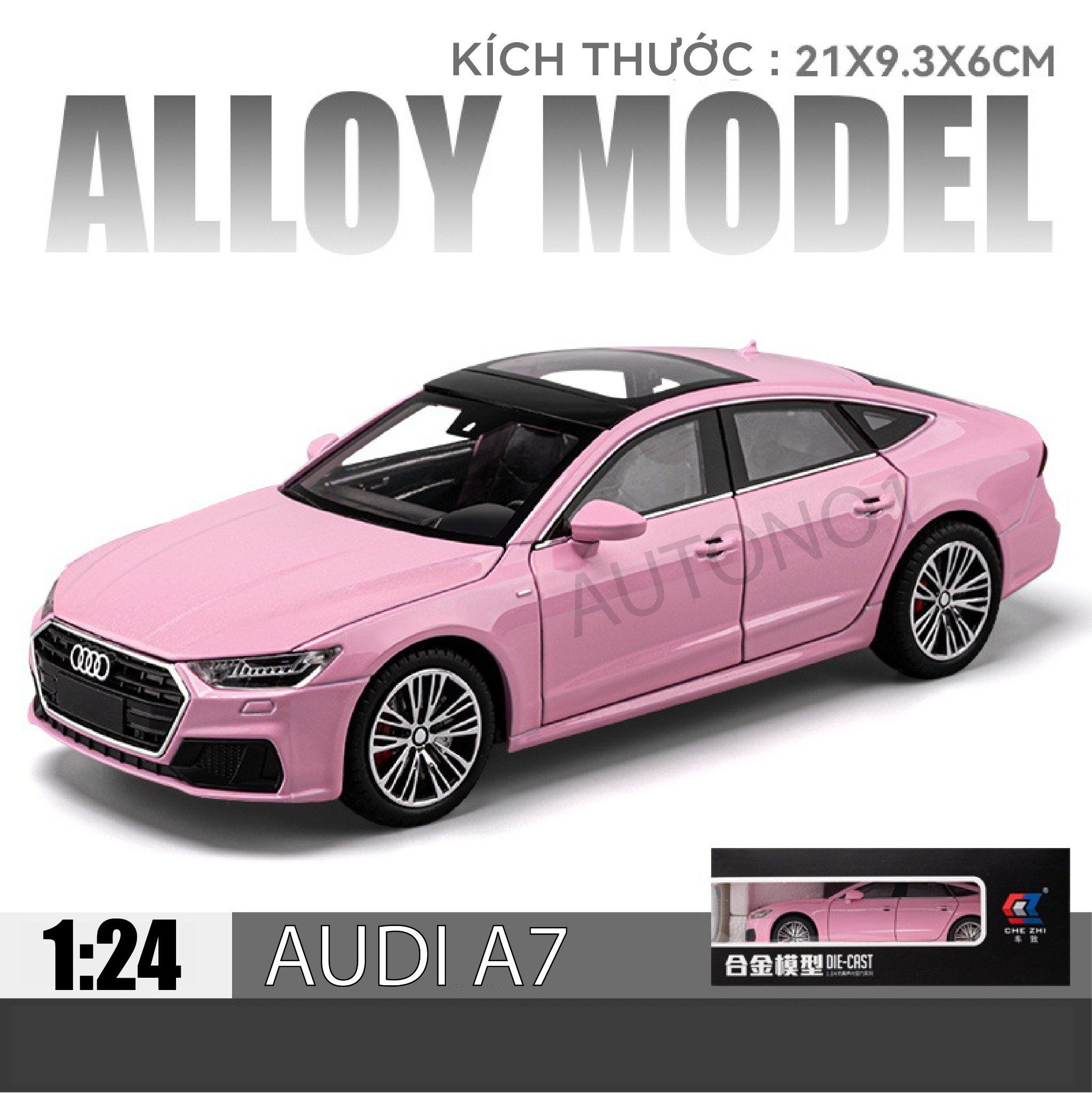  Mô hình xe Audi A7 full open, đánh lái được, có đèn và âm thanh tỉ lệ 1:24 Chezhi OT420 