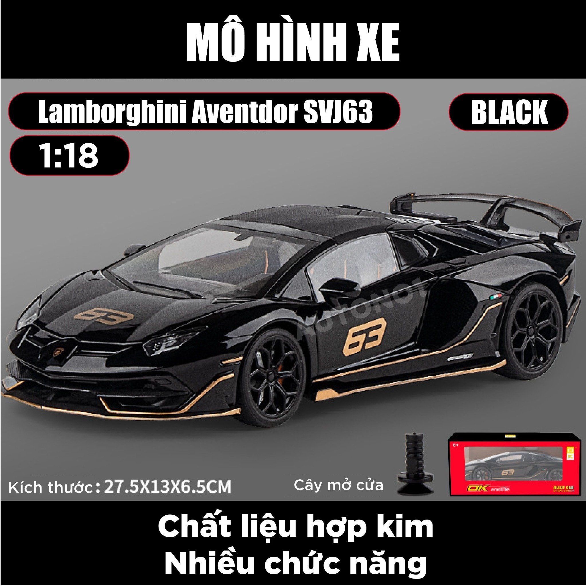  Mô hình xe Lamborghini Aventador Svj63 đánh lái được full open, mui xe có thể tháo rời tỉ lệ 1:18 OK Models OT428 