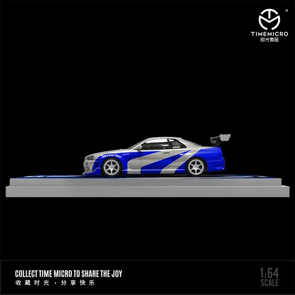  Mô hình xe Nissan SKYLINE GT-R R34 Blue Sliver tỉ lệ 1:64 Time Micro TM800501 