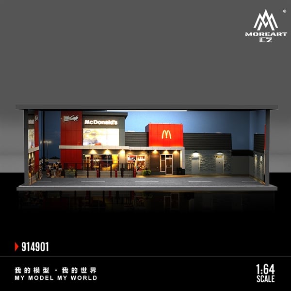  Hộp trưng bày mica mô phỏng cửa hàng McDonald's có đèn kích thước 30x13.3x10cm tỉ lệ 1:64 MoreArt MO914901 