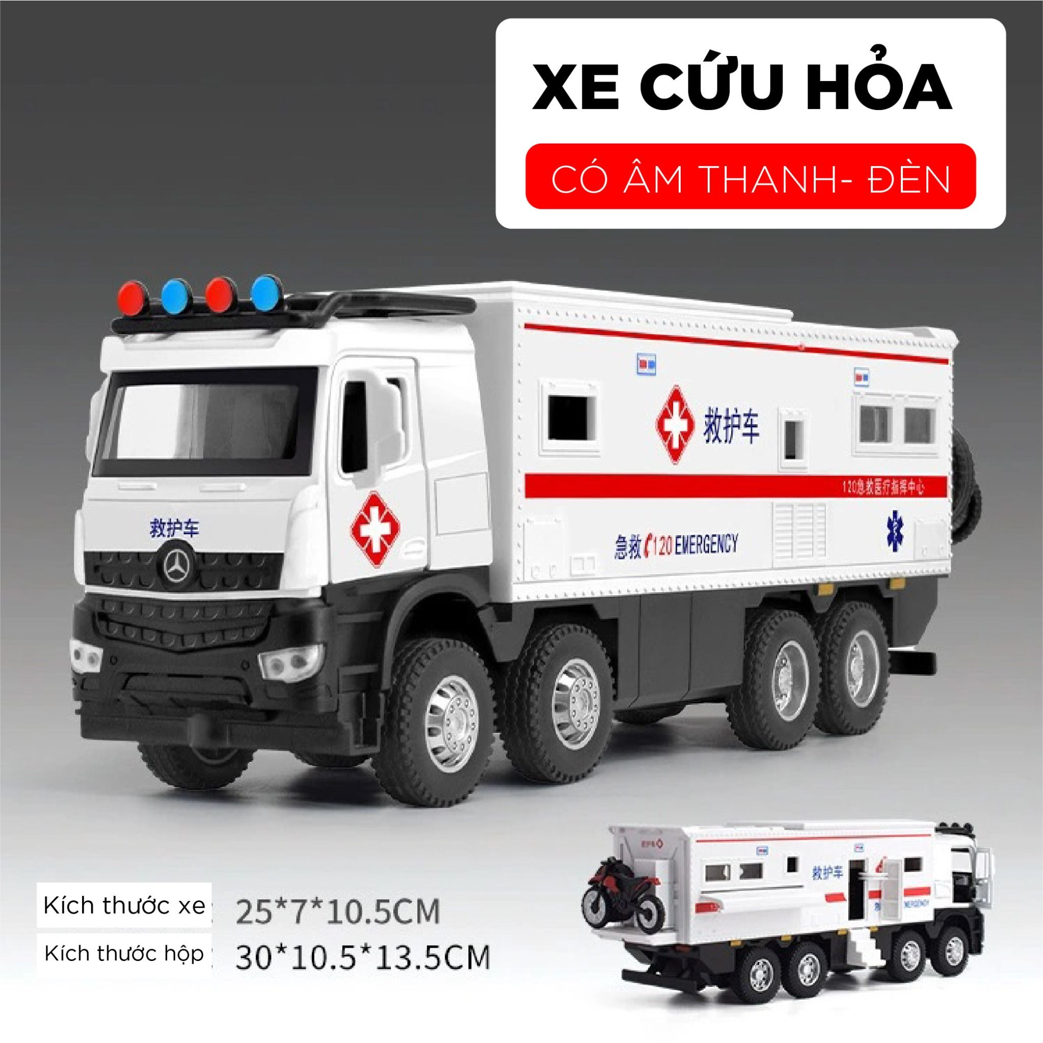  Mô hình xe ô tô cứu hộ Mercedes Benz Off road Across 8x8 có xe đi kèm - full open - âm thanh - đèn tỉ lệ 1:24 Newao model OT32047 
