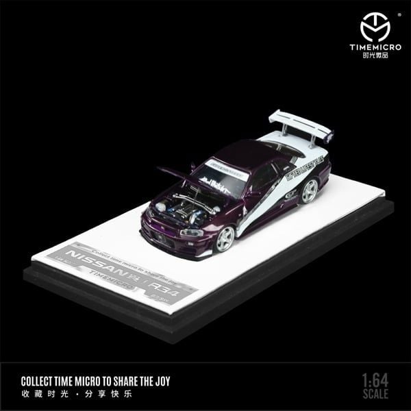  Mô hình xe Nissan Skyline GTR R34 Z Tune purple/white mở được capo tỉ lệ 1:64 Time microTM643430 