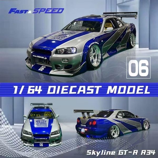  Mô hình xe Nissan Skyline R34, GT-R 5th generation BNR34 tỉ lệ 1:64 Fast Speed OT64242 