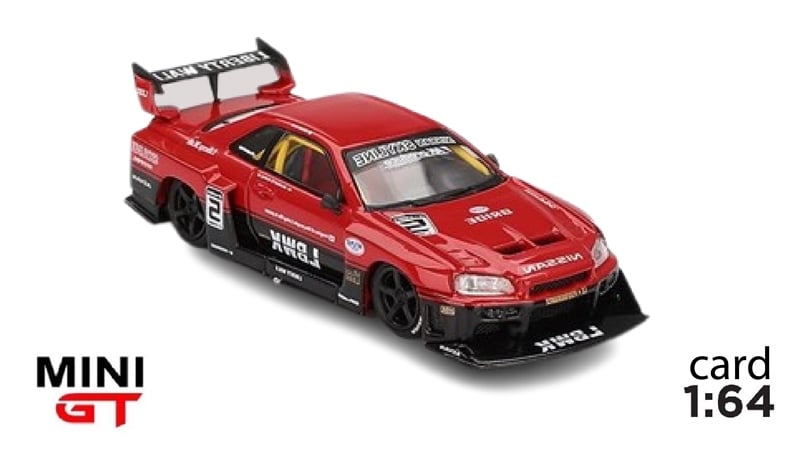  Mô hình xe Nissan LB-ER34 Super Silhouette SKYLINE Red/Black card tỉ lệ 1:64 MGT00843-BL 