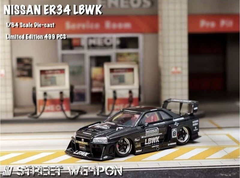  Mô hình xe Nissan ER34 LBWK Black Carbon Special Edition tỉ lệ 1:64 Street Weapon SW64232 