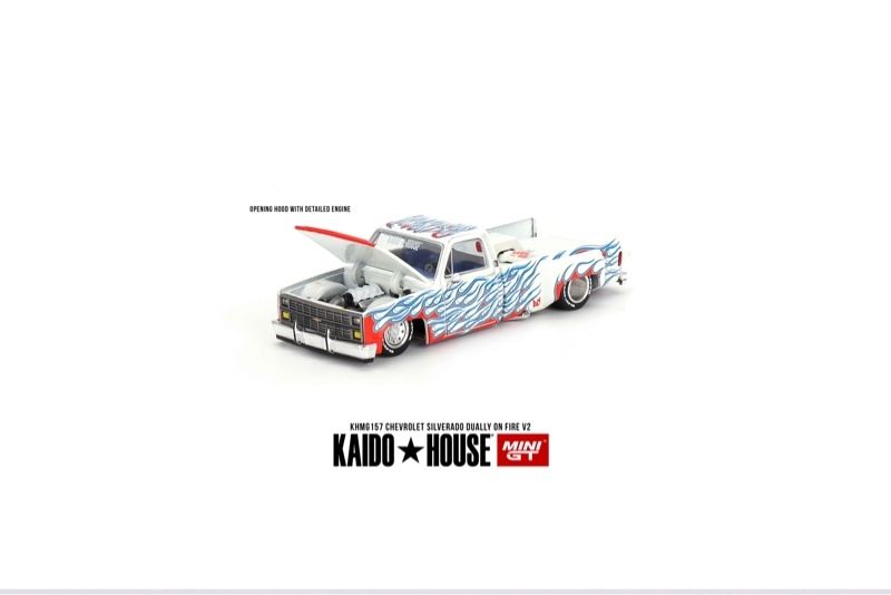  Mô hình xe Chevrolet Silverado Dually onFire V2 tỉ lệ 1:64 Kaido House KHMG157 