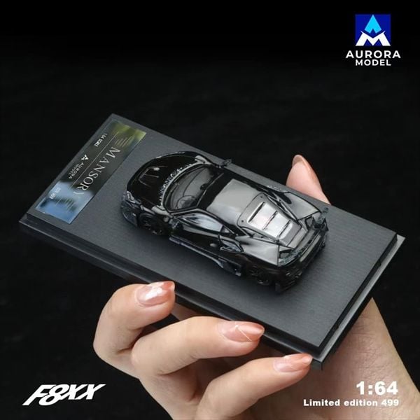  Mô hình xe Ferrari F8 Tributo Mansory F8XX black carbon fiber limited to 499pcs tỉ lệ 1:64 Aurora model AM646514 