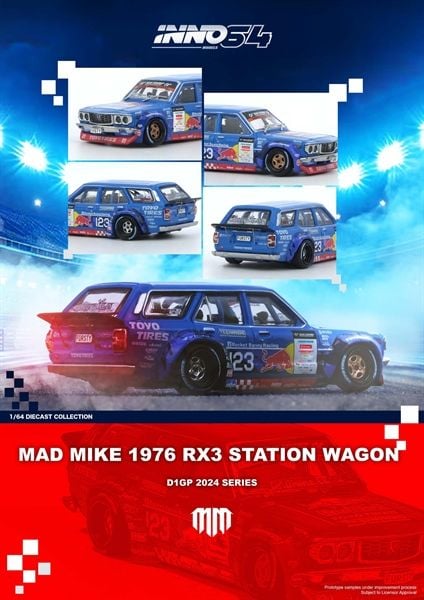  Mô hình xe Mazda RX3 Mad Mike 1976 Station Wagon D1GP Series 2024 tỉ lệ 1:64 Inno64 model IN64-RX3P-D1GP24 