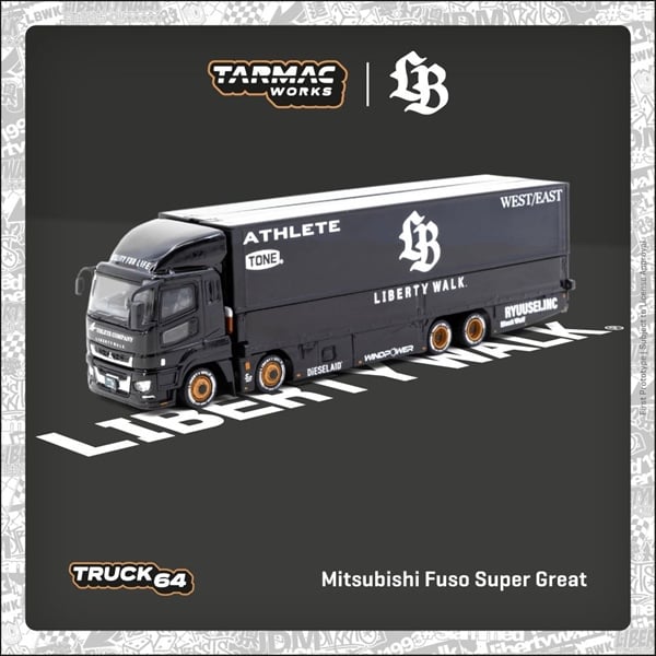  Mô hình xe thùng container Mitsubishi Fuso Super Great Liberty Walk LB-TRUCKS tỉ lệ 1:64 Tarmac Work T64T-TL001-LBB 