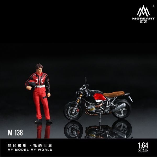  Mô hình nhân vật figure và xe BMW R Nine T red motorcycle doll tỉ lệ 1:64 MoreArt MO222138 