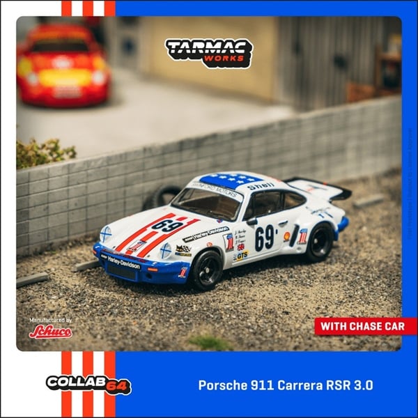  Mô hình xe Porsche 911 Carrera RSR 3.0, 24h Le Mans 1975 tỉ lệ 1:64 Tarmac Works T64S-024-75LM69 