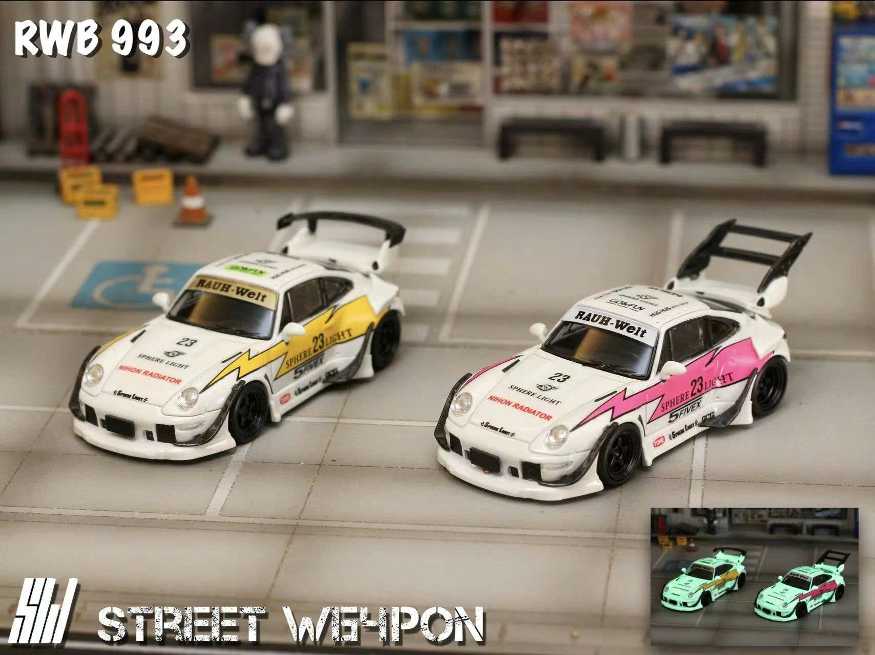  Mô hình xe Diecast Porsche RWB 993 Four Colors With Carbon Wing 1:64 Street Weapon OT64119 