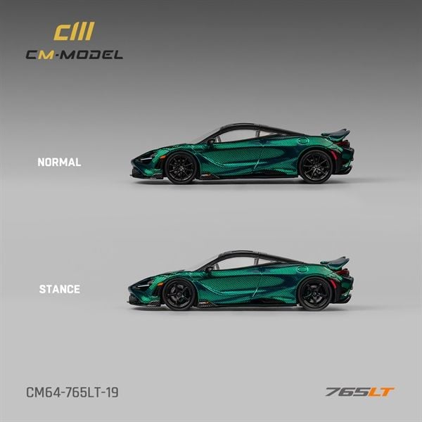  Mô hình xe Mclaren 765LT Chrome Green Full carbon hộp mica 1:64 CM Model CM64-765LT-19 