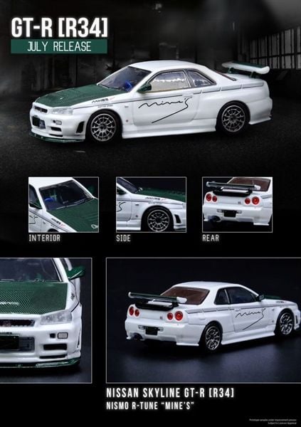  Mô hình xe Nissan GTR skyline R34 Nismo R-tune Mines white tỉ lệ 1:64 Inno64 models 