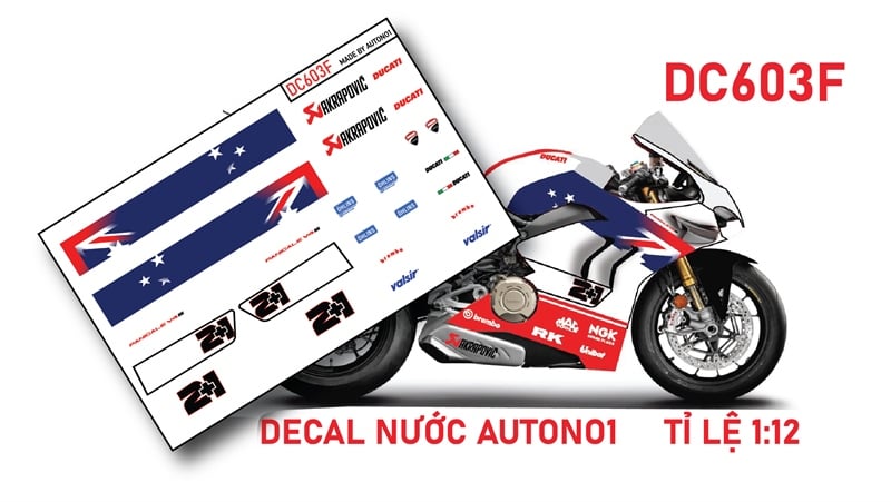  Decal nước độ Ducati Panigale V4S Champion 21 tỉ lệ 1:12 Autono1 DC603f 