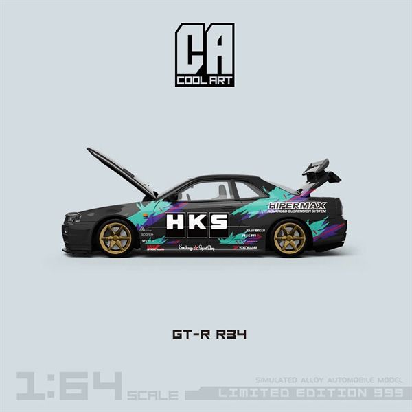  Mô hình xe Nissan GT-R R34 Open Cover HKS Coating Simulation tỉ lệ 1:64 COOL ART CA646313 