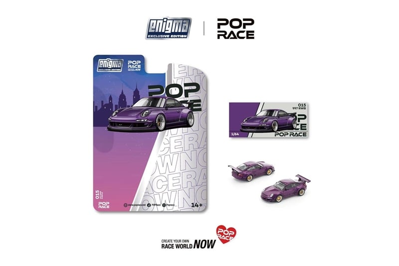  Mô hình xe Porsche RWB 997 Purple bản card tỉ lệ 1:64 Poprace x EnigmaPRE015 