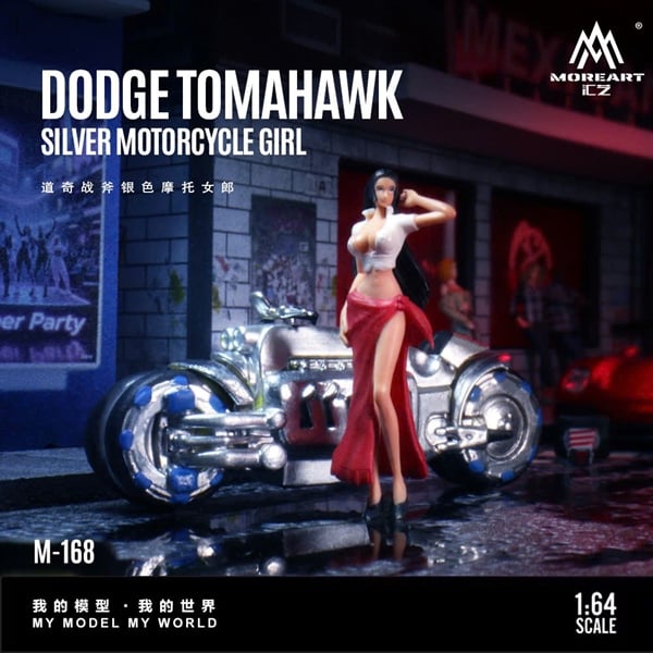  Mô hình nhân vật nữ và xe mô tô Dodge Tomahawk Silver Motorcycle Girl Figure resin tỉ lệ 1:64 MoreArtMO222168 