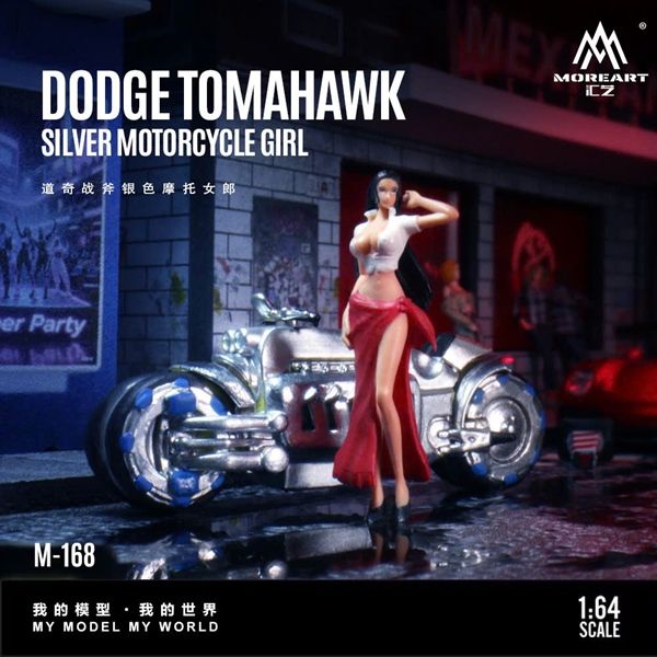  Mô hình nhân vật nữ và xe mô tô Dodge Tomahawk Silver Motorcycle Girl Figure resin tỉ lệ 1:64 MoreArtMO222168 