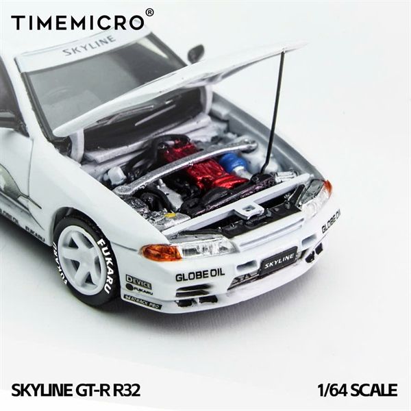  Mô hình xe Nissan Skyline GT-R R32 Los Santos Drift - White tỉ lệ 1:64 Time Micro TM644142 