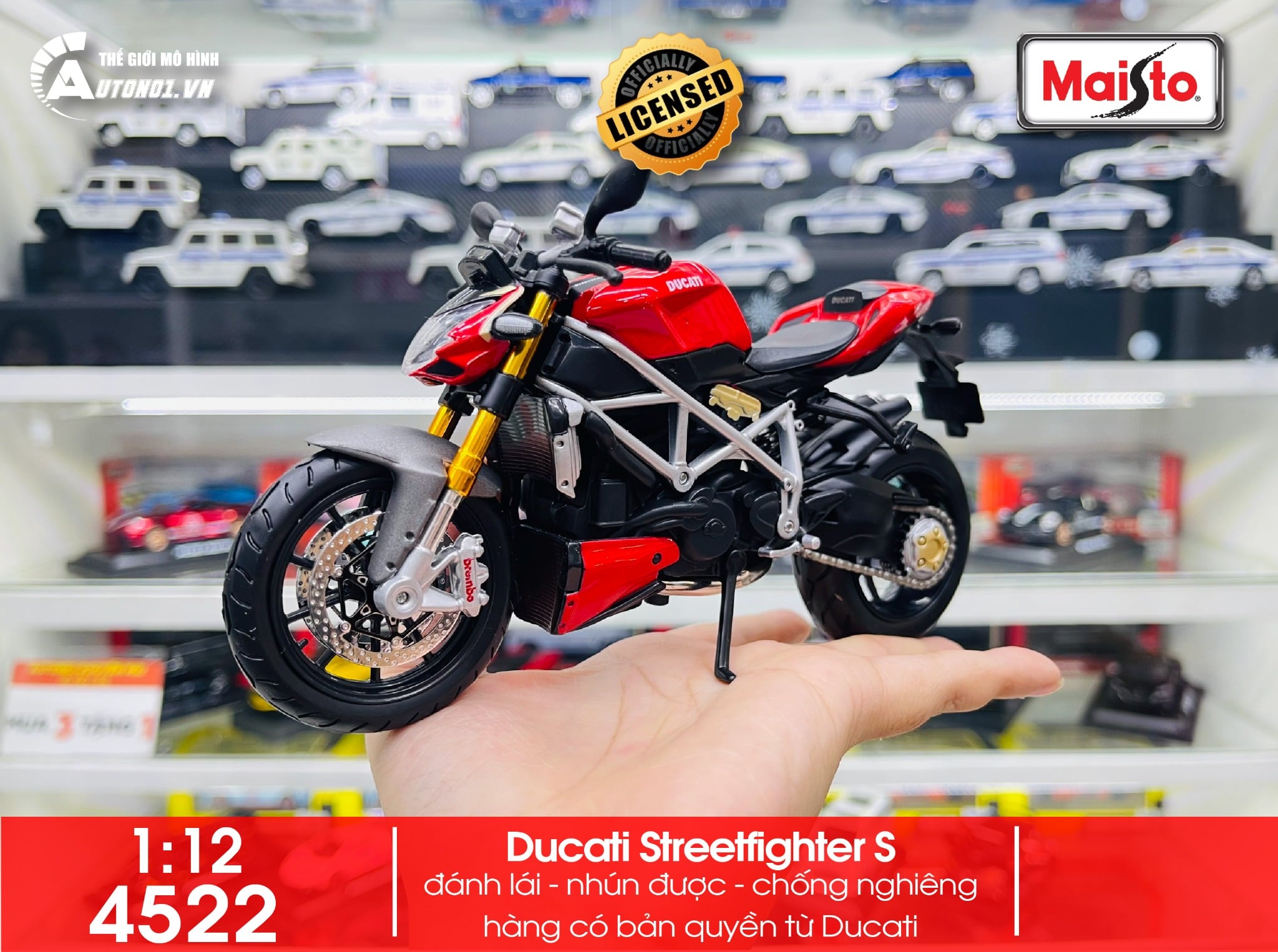  Mô hình xe Ducati Streetfighter S red 1:12 Maisto 4522 không đế 