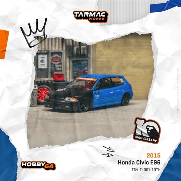  Mô hình xe Honda Civic EG6 10th Anniversary tỉ lệ 1:64 Tarmac Works x HOBBY64 T64-TL001-10TH 