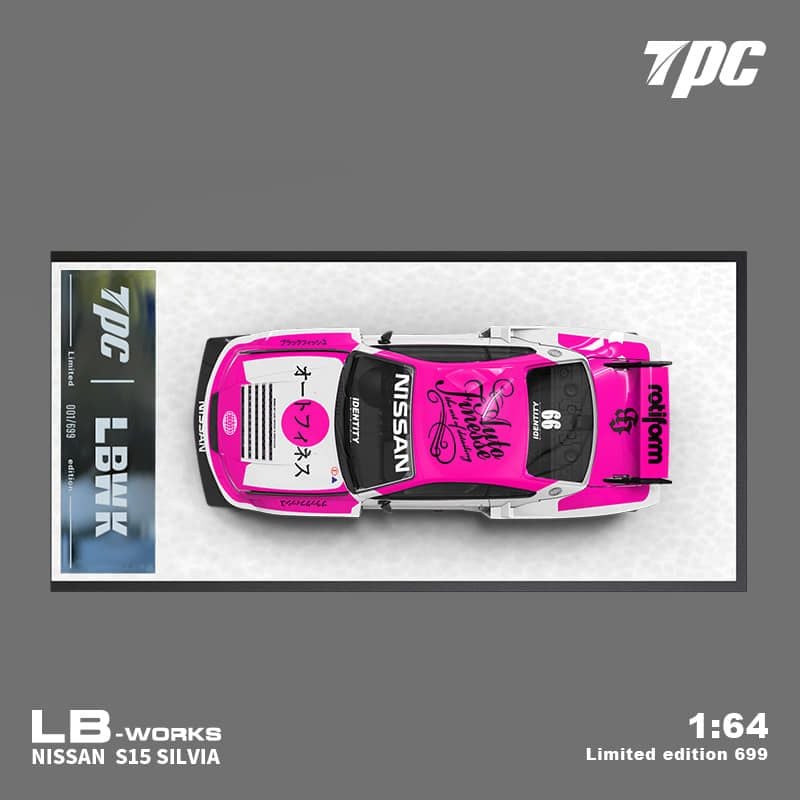  Mô hình xe Nissan S15 #781 Nissan LB-Super Silhouette S15 SILVIA Auto Finesse SEMA 2023 pink tỉ lệ 1:64 TPC model TPC646009 