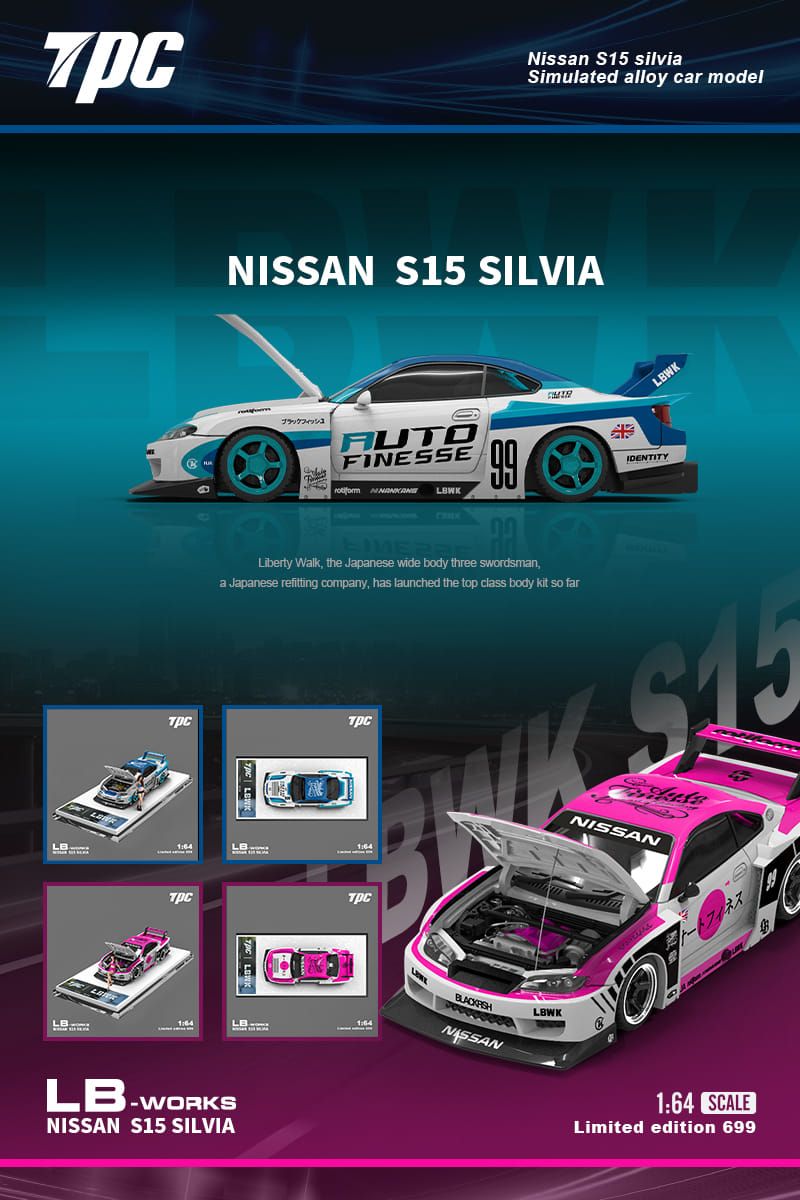  Mô hình xe Nissan S15 #781 Nissan LB-Super Silhouette S15 SILVIA Auto Finesse SEMA 2023 pink tỉ lệ 1:64 TPC model TPC646009 