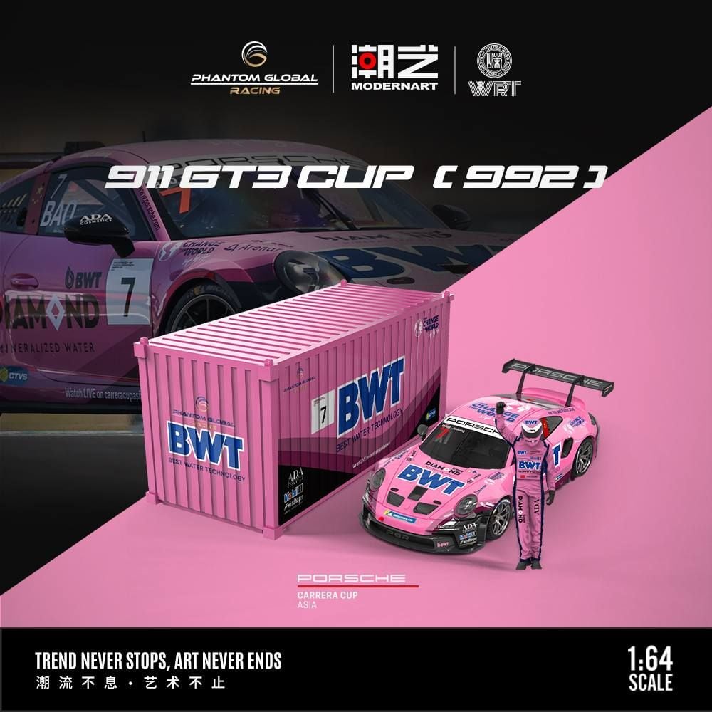  Mô hình xe Porsche 911 GT3 CUP(992) BWT Racing #7 Bao Jinglong tỉ lệ 1:64 MoreArt & YONDA MD647306 