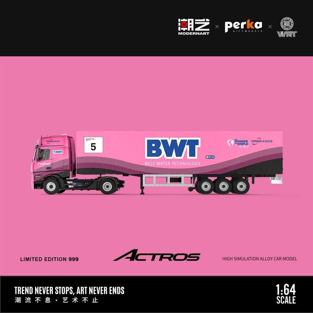  Mô hình xe Mercedes Benz Actros Container Truck YONDA BWT tỉ lệ 1:64 MoreArt & YONDA MD646729 