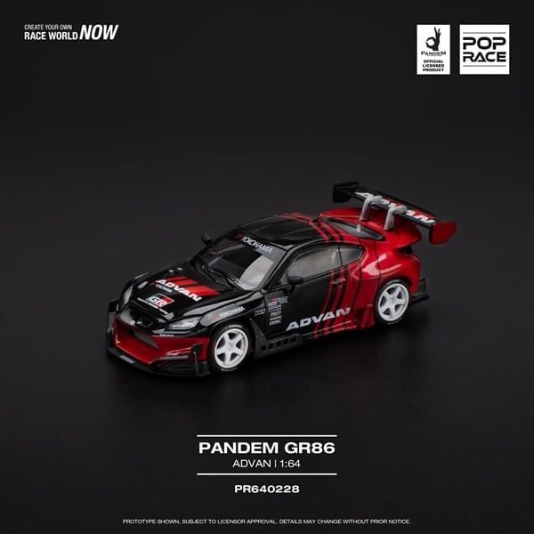  Mô hình xe Toyota Pandem GR86 - ADVAN mở được capo tỉ lệ 1:64 Poprace PR640228 