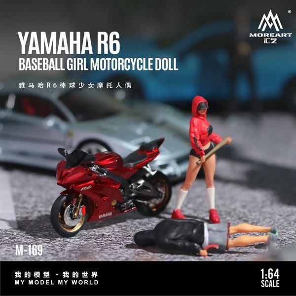  Mô hình nhân vật figure nữ cầm gậy và xe mô tô Yamaha YZF R6 Baseball Girl Motorcycle resin tỉ lệ 1:64 MoreArt MO222169 