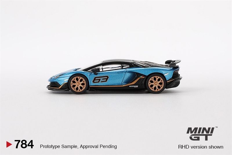  Mô hình xe Lamborghini Aventador SVJ 63 Blu Aegir bản card tỉ lệ 1:64 MiniGT MGT00784-BL 