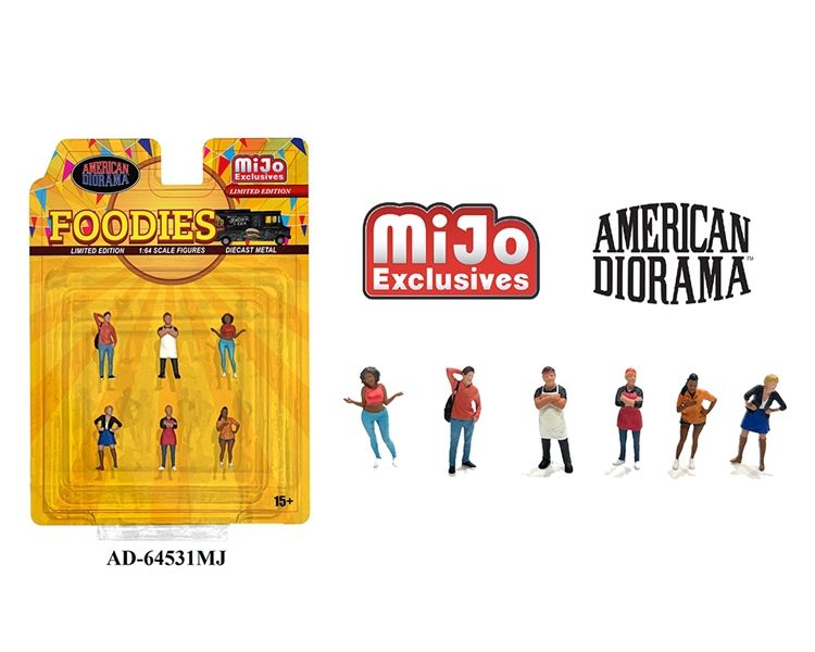  Set mô hình 6 nhân vật bán đồ ăn Foodie bằng kim loại tỉ lệ 1:64 American Diorama - Mijio AD-64531MJ 