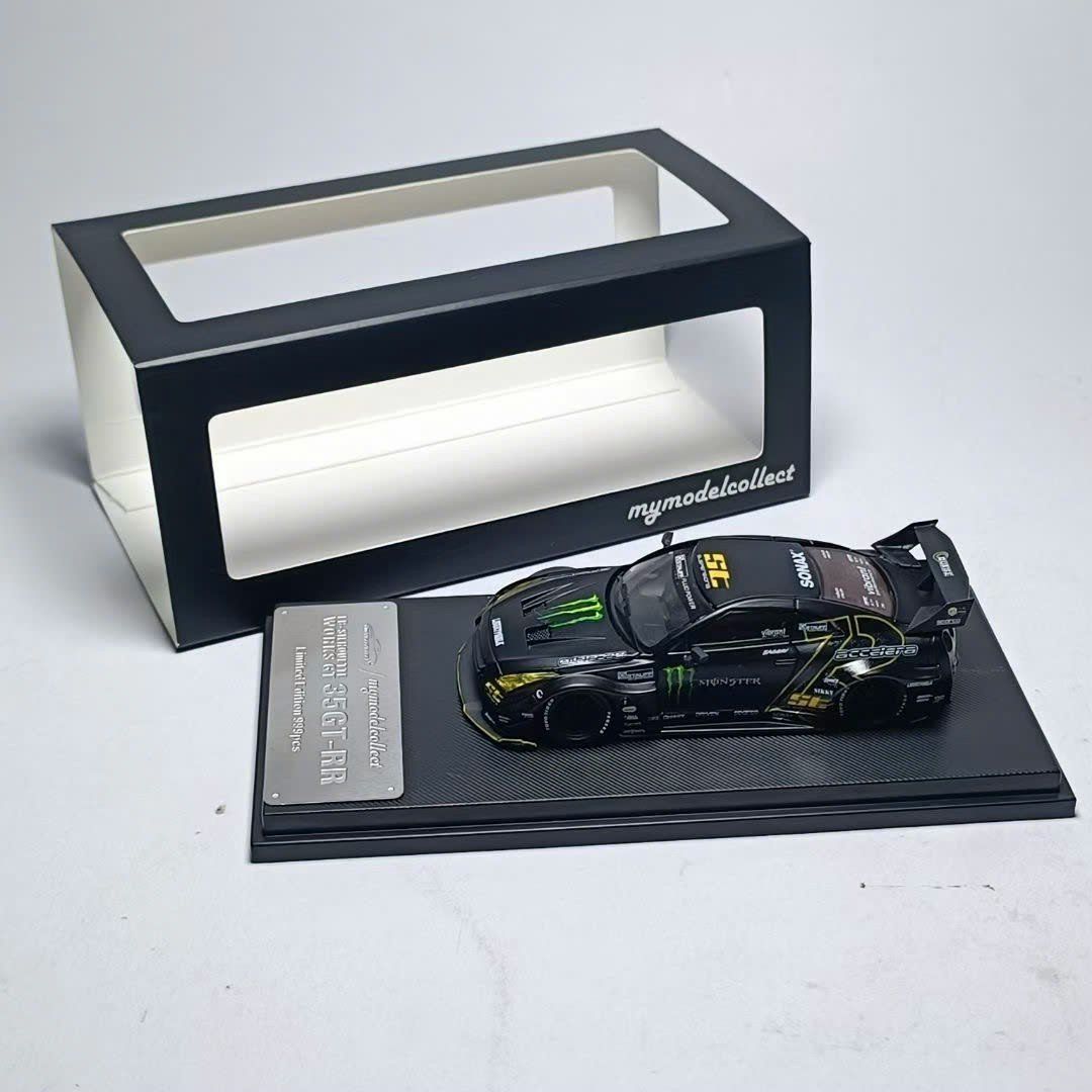 Mô hình xe Nissan GTR (35GT-RR) Advan racing - Monster matt black có hộp mica tỉ lệ 1:64 Mymodelcollect MC MC640005C-MC640005 