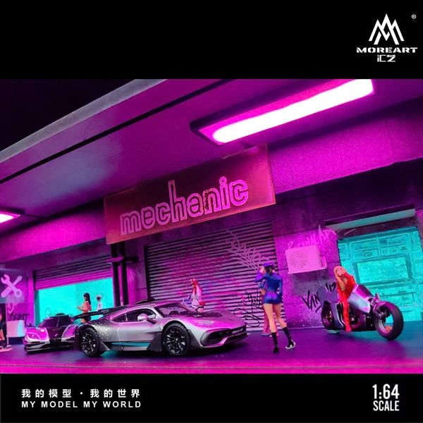  Hộp trưng bày mica mô phỏng gara Cyberpunk Series Light Edition Assembly Scene tỉ lệ 1:64 MoreArt MO914302 