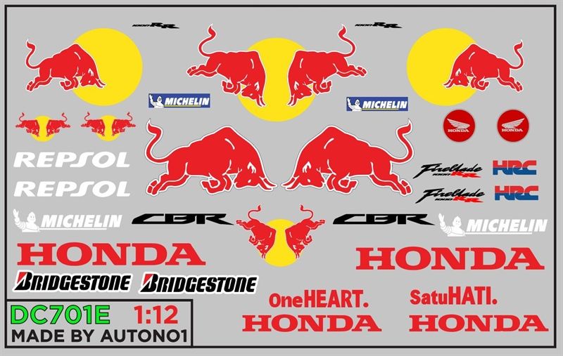  Decal nước cho Honda Redbull CBR 1000rrr Fireblade hrc dán mọi nền màu cho xe mô hình tỉ lệ 1:12 DC701E 