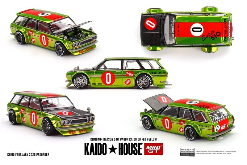  Mô hình xe DATSUN 510 WAGON KAIDO 0G FLO YELLOW tỉ lệ 1:64 Kaido House KHMG164 