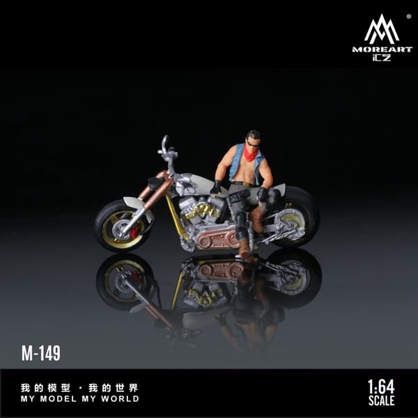  Mô hình nhân vật figure kèm xe mô tô Harley White Trendy Male Motorcycle resin tỉ lệ 1:64 MoreArt MO222149 