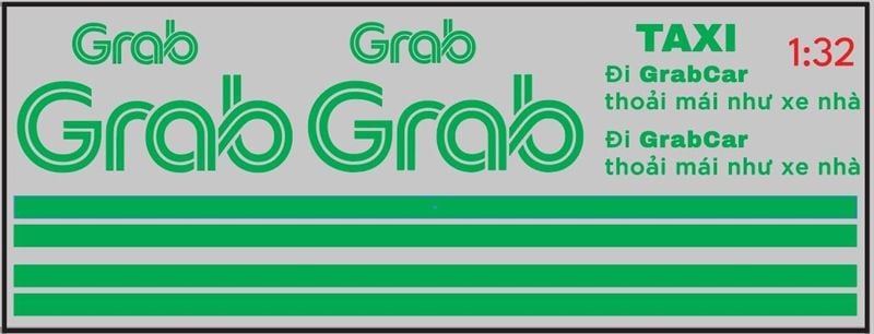  Decal UV độ xe dịch vụ - thương mại Grab taxi xanh lá cho xe tỉ lệ 1:32 có keo sẵn lột dán DC821 