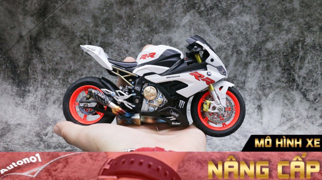 MÔ HÌNH XE BMW S1000 2020 WHITE ĐỘ MÂM - PÔ KIM LOẠI 1:12 AUTONO1 D168