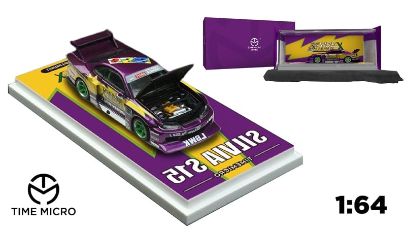  Mô hình xe Nissan Silvia S15 Liberty Walk LBWK purple lightning tỉ lệ 1:64 Time Micro TM646003 