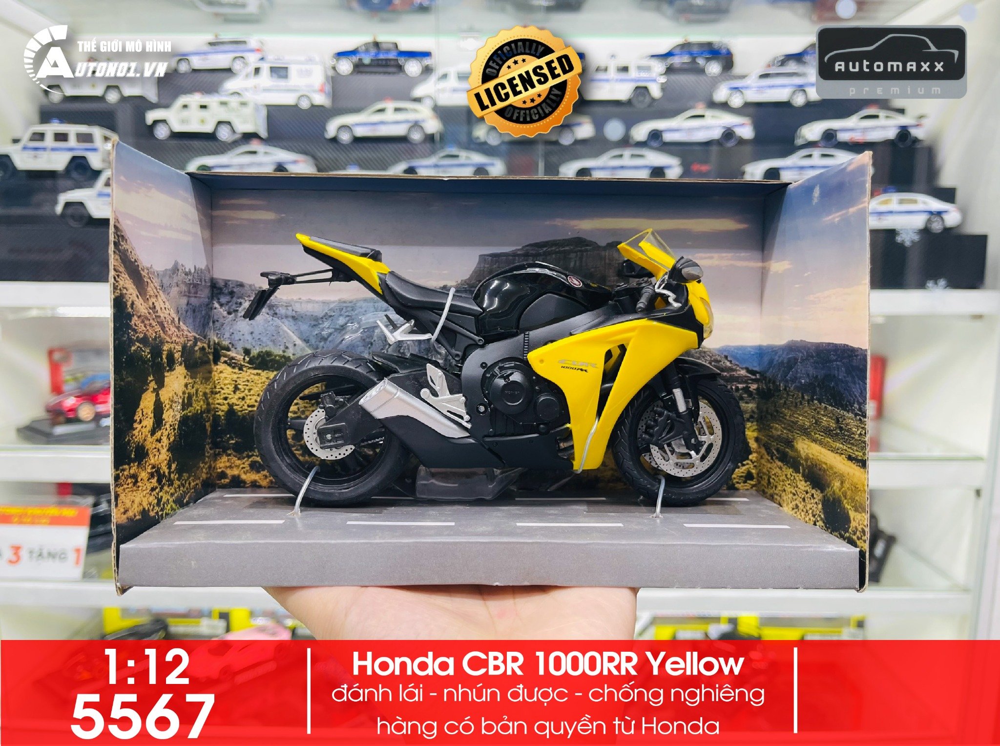  Mô hình xe Honda CBR 1000rr yellow 1:12 Joycity 5567 