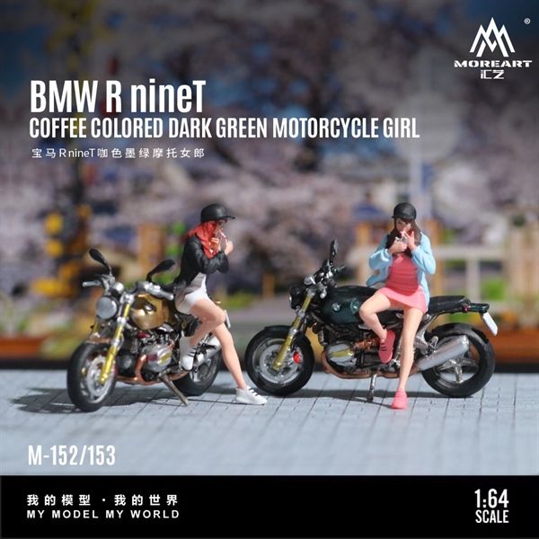  Mô hình nhân vật figure kèm xe BMW R nineT Coffee Ink Green tỉ lệ 1:64 MoreArt MO222153 