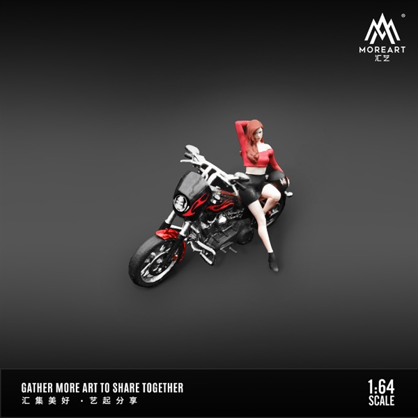  Mô hình nhân vật figure kèm xe mô tô Harley black Red flame tỉ lệ 1:64 MoreArt MO642041 