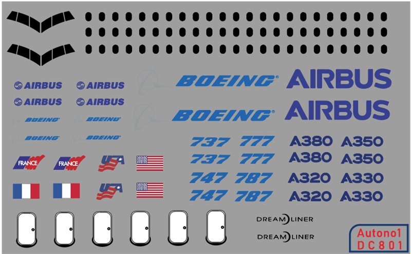  Decal nước mô hình máy bay Boeing- Airbus dán mọi nền màu Autono1 DC801 