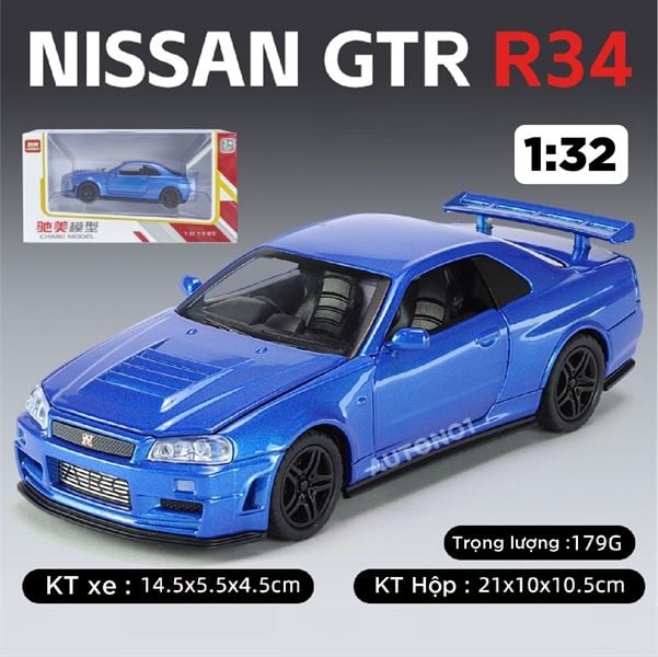  Mô hình xe Nissan GT-R R34 có âm thanh - đèn - full open tỉ lệ 1:32 Chimei model OT459 